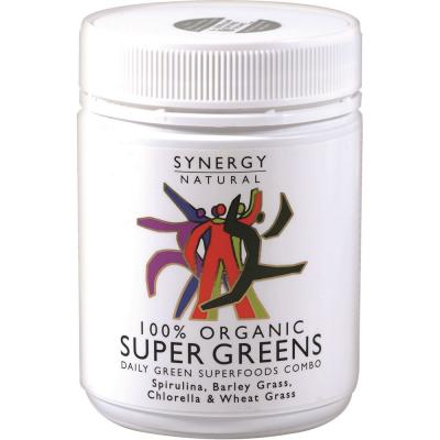 Synergy Natural Organic Super Greens (Spirulina, Chlorella, Barley Grass & Wheat Grass) Powder 200g